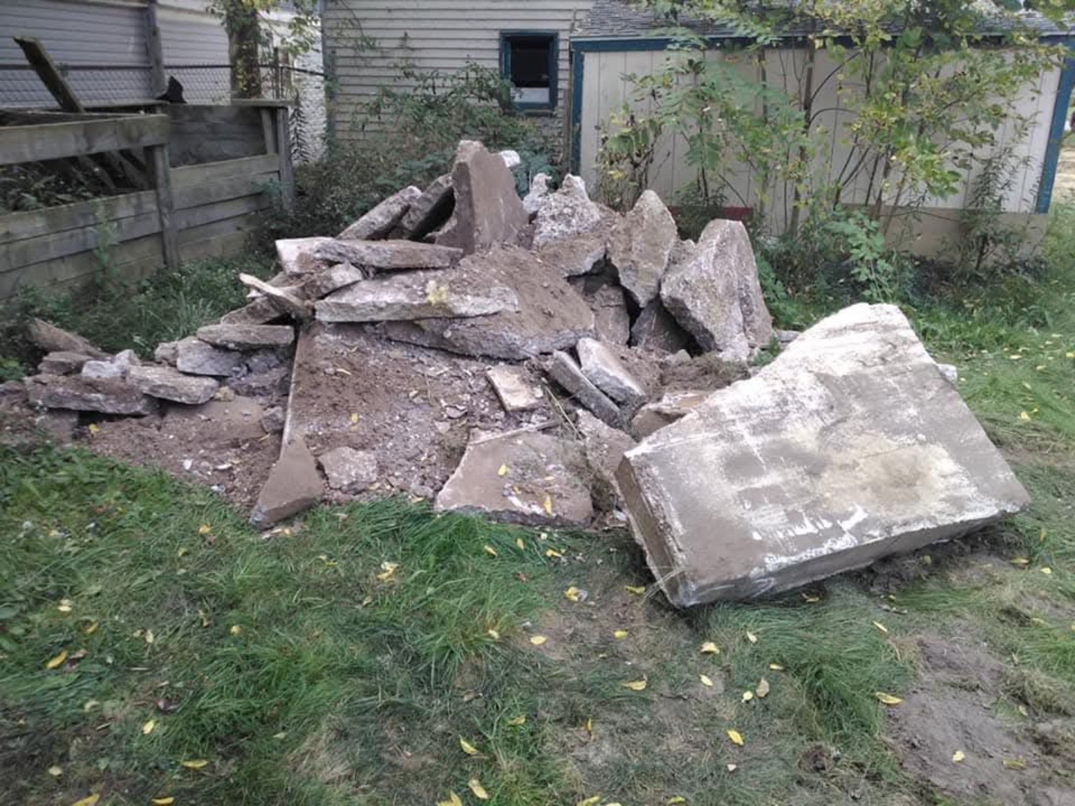 Removed roofing and concrete
